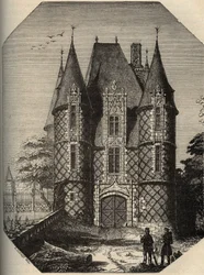 Schloss Carrouges - Der Donjon - Orne Normandie - Gravur in „PATRIE - DESCRIPTION PICTURESQUE DE LA FRANCE EN 6 VOLUMES BY LUCIEN HUARD - Ende 19. Jahrhundert