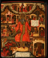 Heiliger Modestus, Patriarch von Jerusalem mit Szenen aus seinem Leben, Ende 17. Jahrhundert