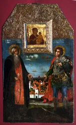 Die Jungfrau Hodegetria von Smolensk mit den Heiligen Abraham von Smolensk und Mercurius von Smolensk