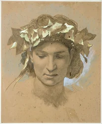 Weiblicher Kopf, efeubekränzt. Studie zum Gemälde „Gastmahl des Platon“ (1873, Berliner Nationalgalerie)