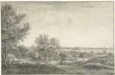 Blick aus den Dünen auf Haarlem mit Ruine des Hauses zu Kleef
