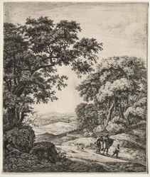 Sechs große aufrechte Landschaften mit Szenen aus dem Alten Testament: Abraham verabschiedet Hagar und Ismael