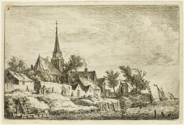 Der Kirchturm im Dorf am Meer