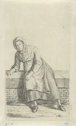 Sitzende Frau auf einer Mauer