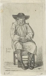 Sitzender Mann mit Stock