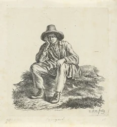 Sitzender Mann, der seinen Kopf stützt