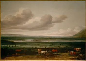 Niederrheinlandschaft bei Kleve mit Festung Schenkenschanz, Hoch- und Niederelten