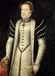 Porträt einer Adligen mit einem Welpen, 1555