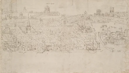 Panorama von London, gesehen von Southwark: Billingsgate bis Tower Wharf, 1554