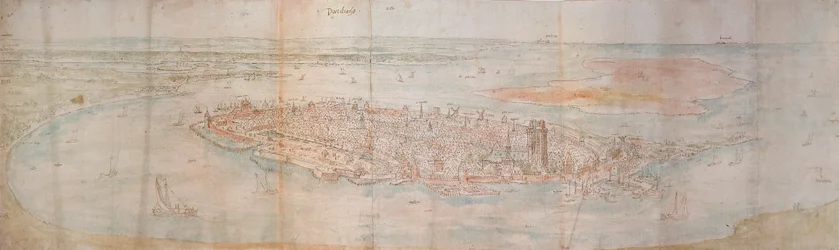 Panoramablick auf Dordrecht von einem erhöhten Punkt im Westen, 1545