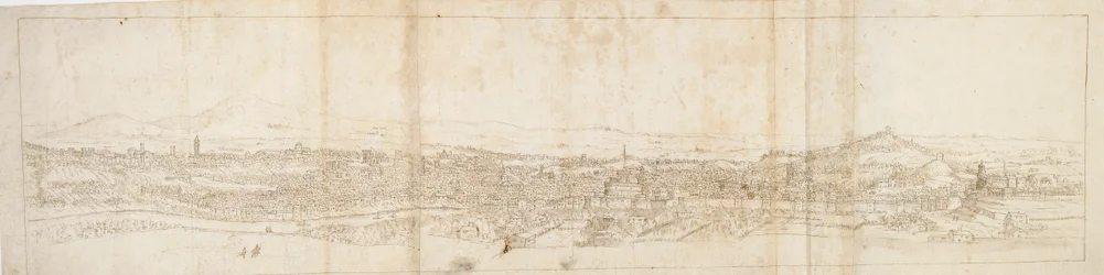 Panoramablick auf Rom vom Monte Mario, Castel S. Angelo im Vordergrund, ca. 1550er