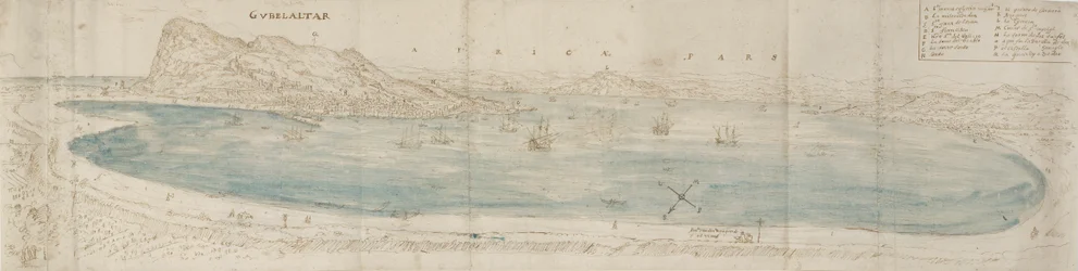 Panoramablick über die Bucht von Gibraltar, um 1567