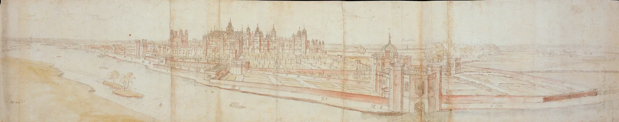 Ansicht des Hampton Court Palace von Süden, mit dem Fluss im Vordergrund