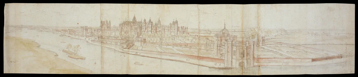 Blick auf Hampton Court Palace von Süden, mit dem Fluss im Vordergrund, 1558