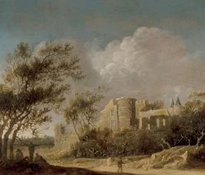 Landschaft mit Blick auf eine Ruine