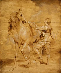 Ein Mann besteigt ein Pferd, ca. 1630