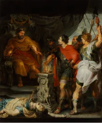 Caius Mucius Scaevola, junger römischer Patrizier, gefangen von der königlichen Garde von Porsenna