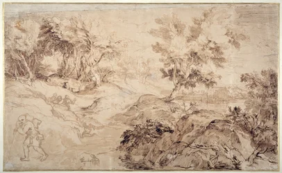 Landschaft im Stil von Tizian (Feder & Tinte auf Papier)