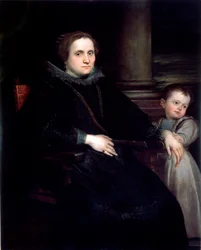 Porträt einer Dame mit Kind, Gemälde von Antonie van Dyck (1599-1641), 1626, Maße: 160 x 140 cm, Genua, Galleria Nazionale di Palazzo Spinola