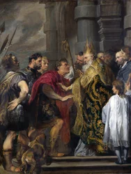Der heilige Ambrosius verwehrt Theodosius den Eintritt in den Mailänder Dom