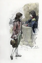 Josephines Sohn, Eugene de Beauharnais, fordert das Schwert seines Vaters Alexandre de Beauharnais von Napoleon Bonaparte