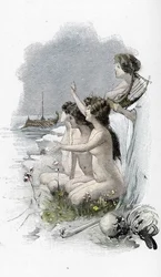 Odyssee von Homer: Gesang XII: Odysseus und die Sirenen, die ein bezauberndes Lied sangen, das normalerweise vorbeifahrende Seeleute dazu brachte, auf die Felsen zu steuern, nur um sie zu treffen und zu sinken Illustration von Antoine Calbet (1860-1944) fü