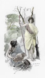 Odyssee von Homer: Odysseus kehrt nach Ithaka zurück und trifft Athena, verkleidet als Hirtenjunge (Illustration von Antoine Calbet)