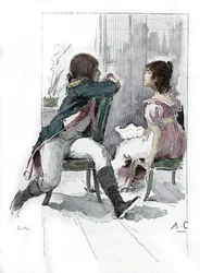 Porträt von Napoleon Bonaparte (1769-1821) mit seiner Verlobten Desiree Clary (1777-1860) ca. April 1795 (Zeichnung von Antoine Calbet aus 