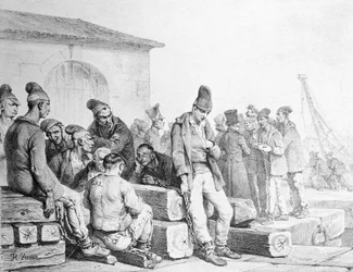 Die Sträflinge, graviert von François Séraphin Delpech (1778-1825), erste Hälfte des 19. Jahrhunderts