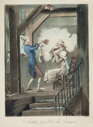 Die Toilette eines Anwaltsgehilfen, graviert von Philibert Louis Debucourt (1755-1832)