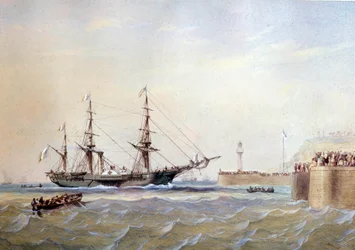 Raddampfer kehrt in den Hafen von Le Havre zurück im 19. Jahrhundert