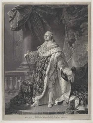 Die Krönung - Porträt von König Ludwig XVI. in Krönungsornat, graviert von Charles-Clément Bervic (1756-1822)