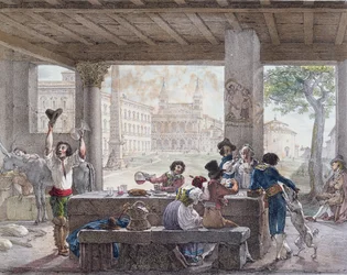 Gasthaus in Rom, graviert von Francois Alexandre Villain, ca. 1820-30