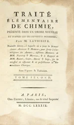 Titelseite von Traité Élémentaire de Chimie, Tome II, veröffentlicht in Paris, 1789