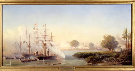Episode der Cochinchina-Expedition: „Eroberung der Zitadelle von Saigon durch Vizeadmiral Rigault de Genouilly, Kommandant der französisch-spanischen Expeditionsstreitkräfte 17/02/1859“