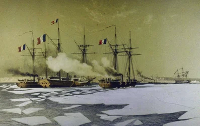 Eisbrechen im Dnjepr-Liman für den Durchgang von schwimmenden Batterien, 1855-1856, 1860