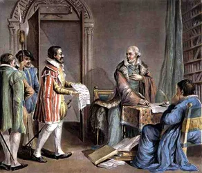 Jean Hennuyer, Bischof von Lisieux, rettet das Leben der Hugenotten in seiner Diözese, graviert von Roger