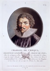 Charles de Crequi, aus Portraits des grands hommes, femmes illustres, et sujets memorables de France, graviert und in Farben gedruckt, veröffentlicht von Pierre Blin, 1786-92, Paris