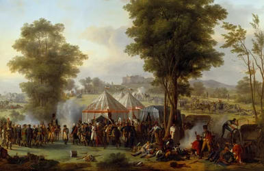 Biwak von Kaiser Napoleon I. (1769-1821) in der Nähe des Schlosses von Ebersberg in Österreich, 4. Mai 1809