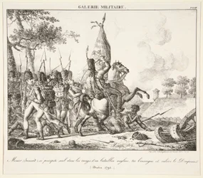 Menier (Husar) wirft sich allein in die Linie eines englischen Bataillons, tötet den Fähnrich und erobert die Fahne (Druten, 1795)