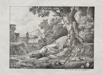 Sammlung lithografischer Versuche: Rauchender Drache am Fuße eines Baumes