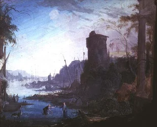 Ein Hafen mit Christus, der St. Peter befiehlt, auf dem Wasser zu gehen