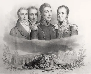 Die provisorische Regierung vom 29. Juli 1830. V.l.n.r.: Jacques Lafitte, Casimir Perier, General Lafayette und Comte Etienne Maurice Gerard, 1831