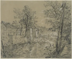 Häuser am Fluss (Häuser an der Weißeritz im Plauenschen Grund bei Dresden)