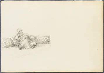 Vermutliches Porträt von Sultana Hadigé auf einem Sofa sitzend (Graphit auf Papier)