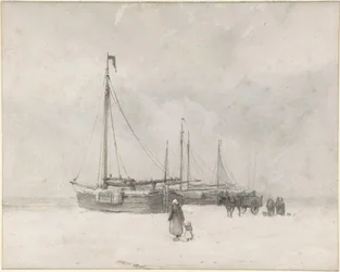 Fischerboote im Winter am Strand