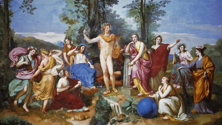 Apollo, Mnemosyne und die neun Musen