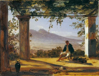 Italien, Unter einer Laube mit dem Vesuv im Hintergrund