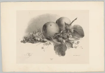 Pfirsiche, Beeren, Haselnüsse und Brombeeren