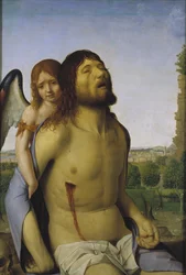 Der tote Christus von einem Engel gestützt